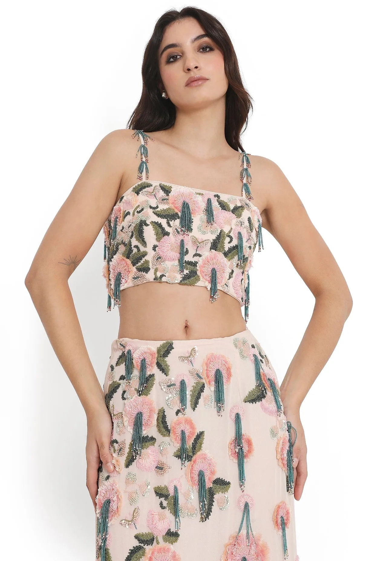 Blush Pink Embroidred Choli With Slit Skirt