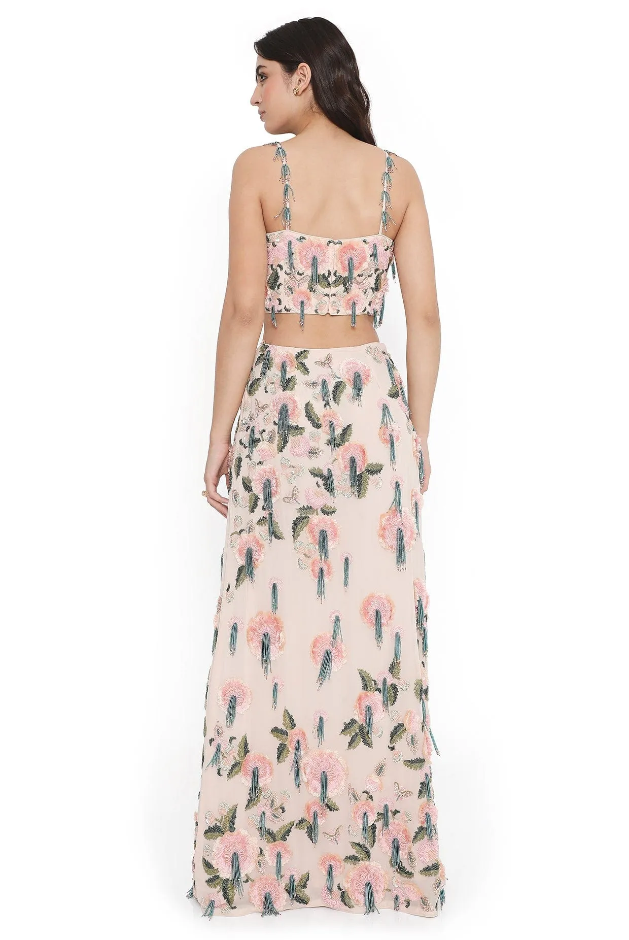 Blush Pink Embroidred Choli With Slit Skirt