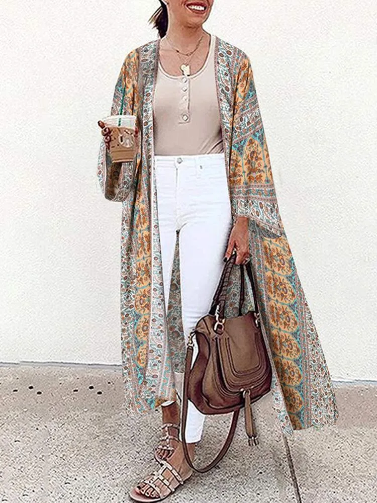 Bohemian Floral Long Cardigan