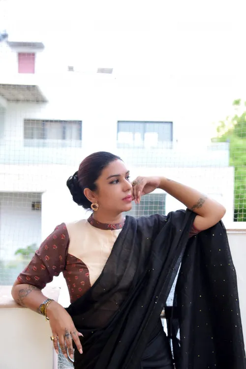 Brown Cream Ajrakh Block Print Cotton Blouse