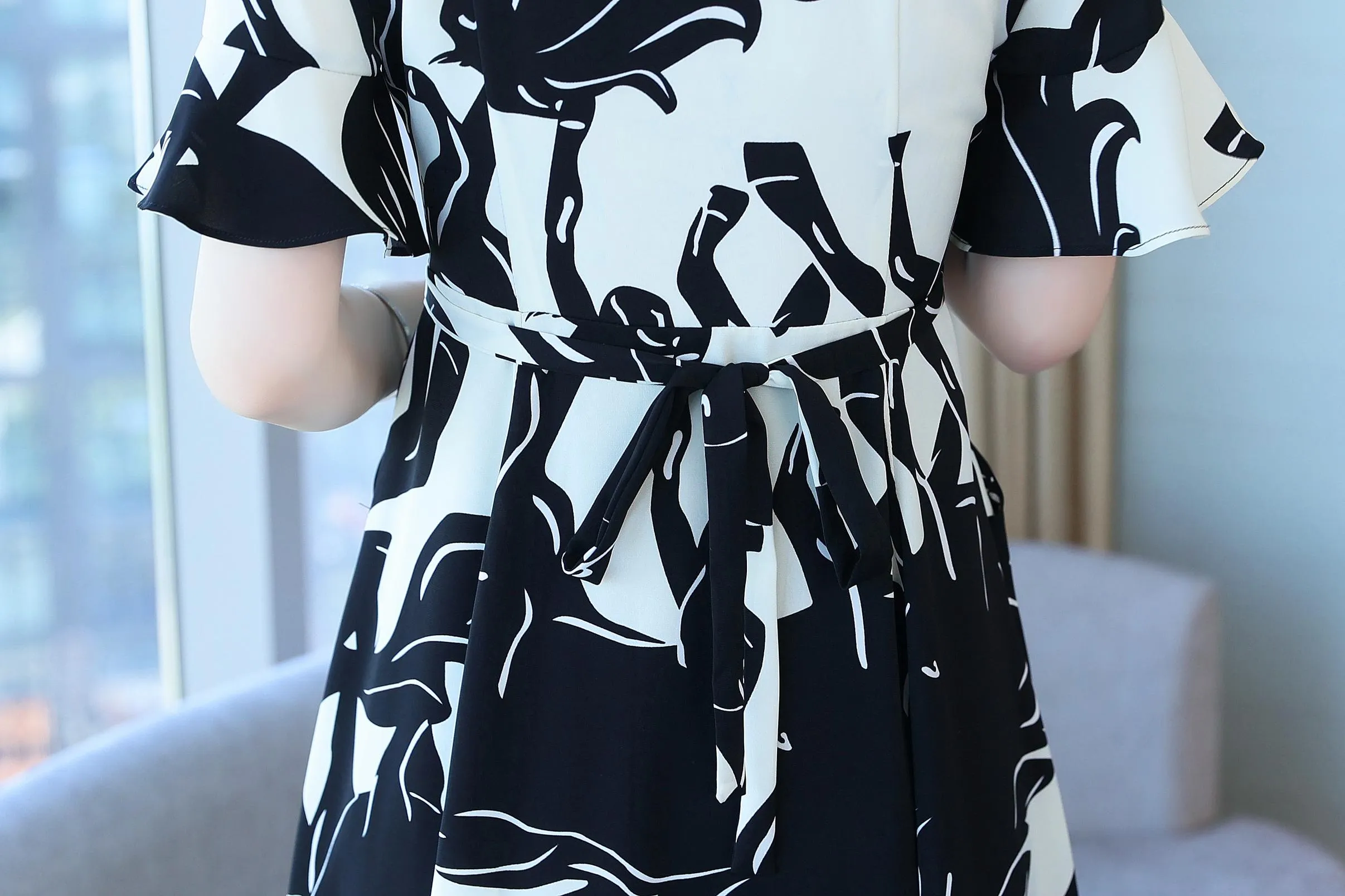 Calf-length Chiffon Sundress with Plunge Neckline