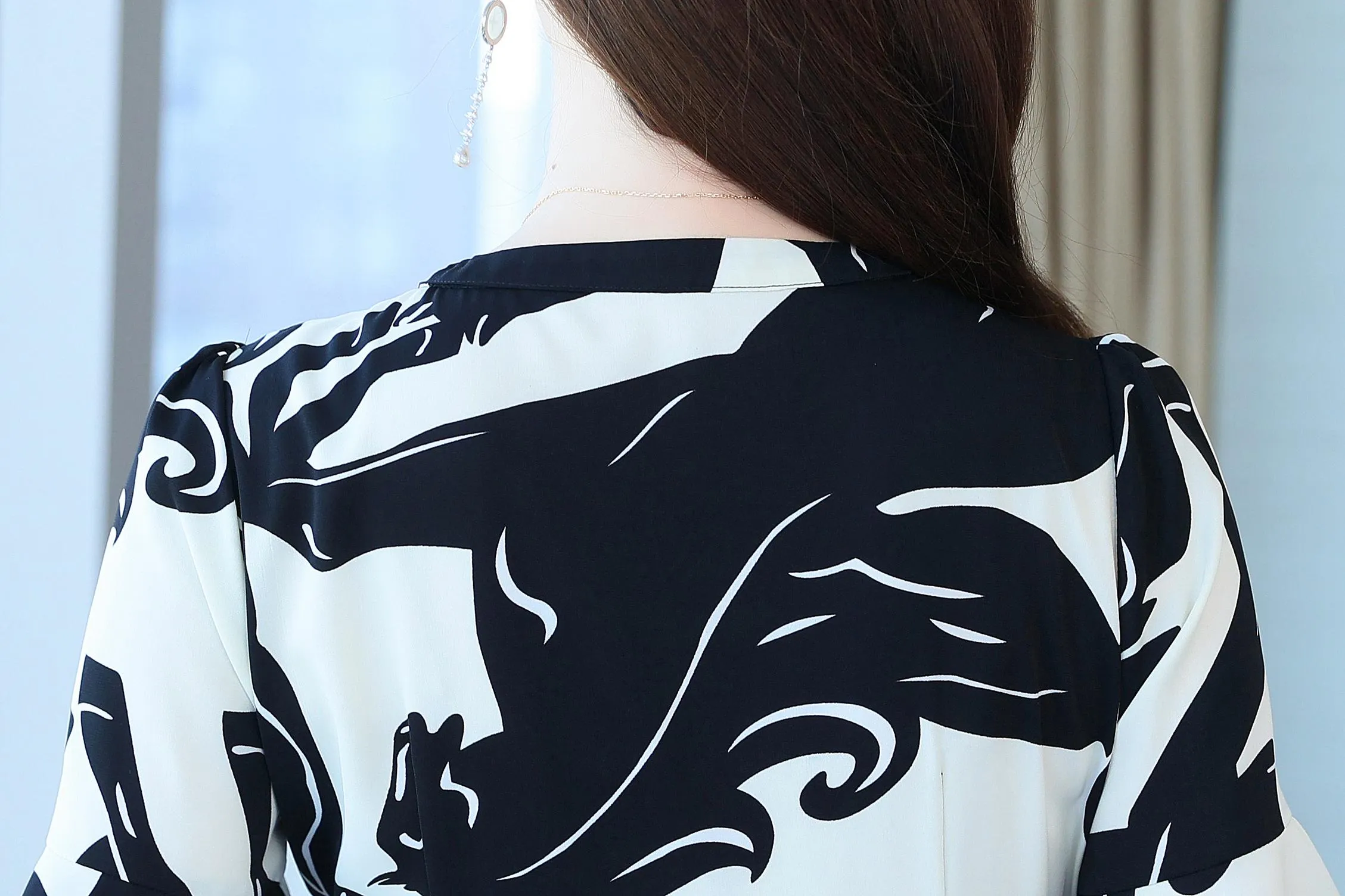 Calf-length Chiffon Sundress with Plunge Neckline