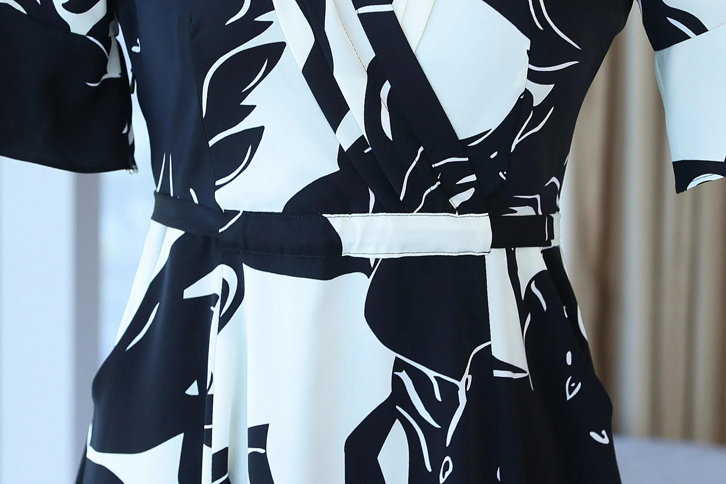 Calf-length Chiffon Sundress with Plunge Neckline