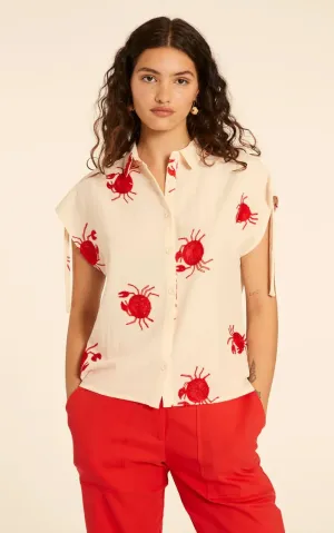 Camisa Bordado Cangrejos Crema