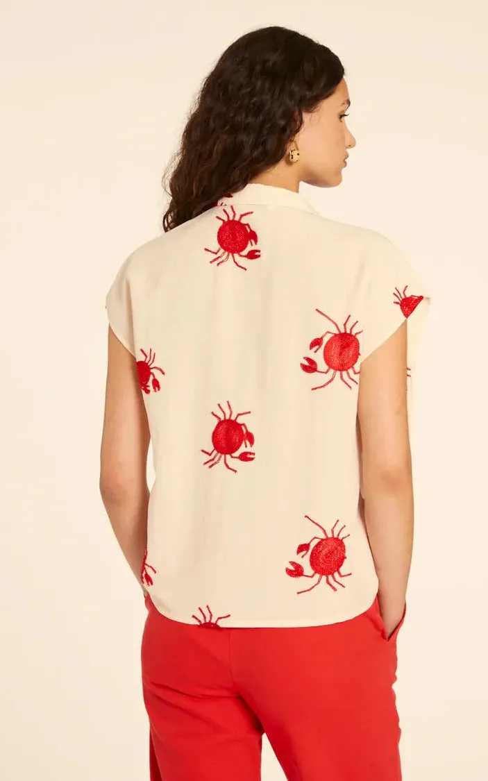 Camisa Bordado Cangrejos Crema