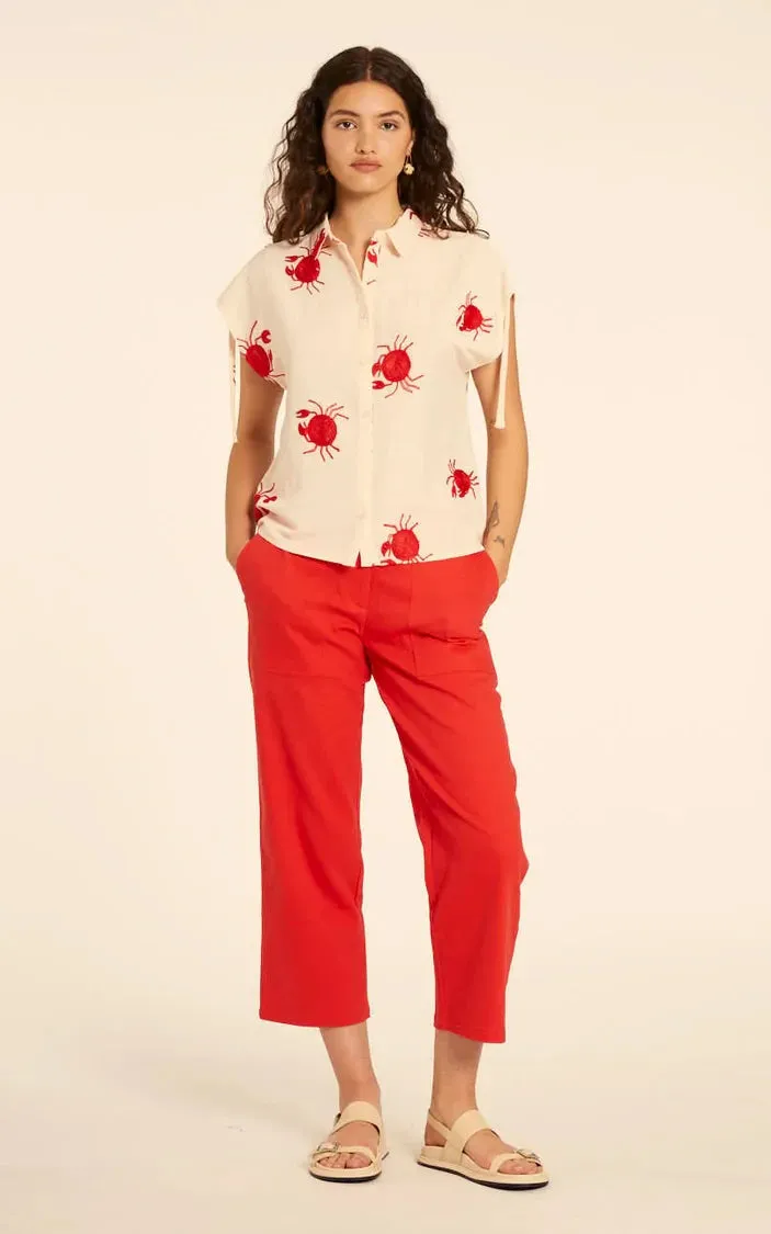 Camisa Bordado Cangrejos Crema