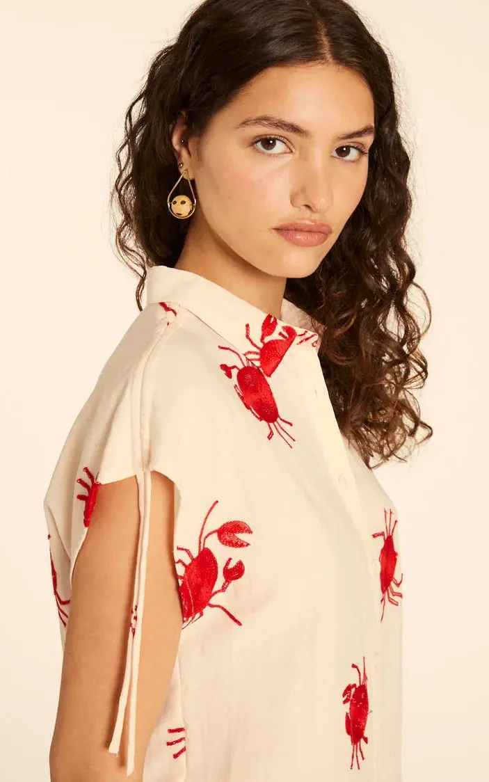 Camisa Bordado Cangrejos Crema