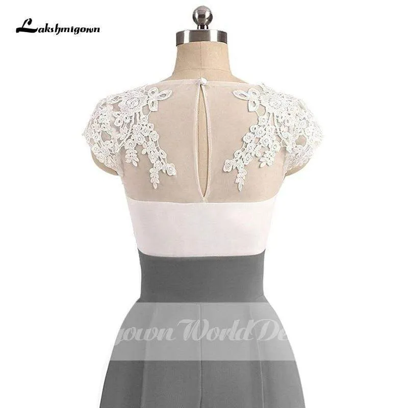 Cap Sleeves Tea-length Chiffon Lace Mother of the Bride Dresses