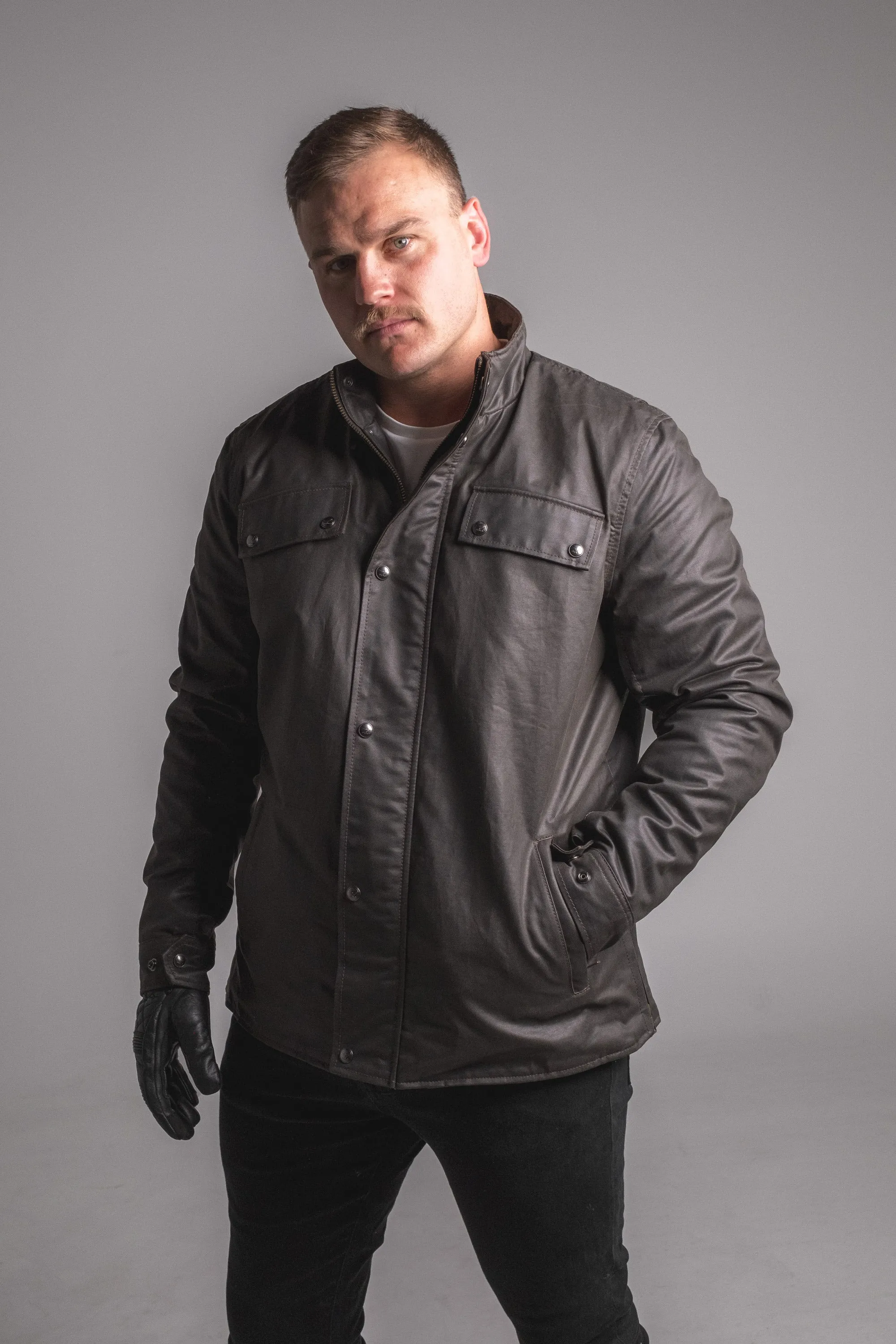 Carrera Mens Waxed Cotton Motorcycle Jacket (Armoured)
