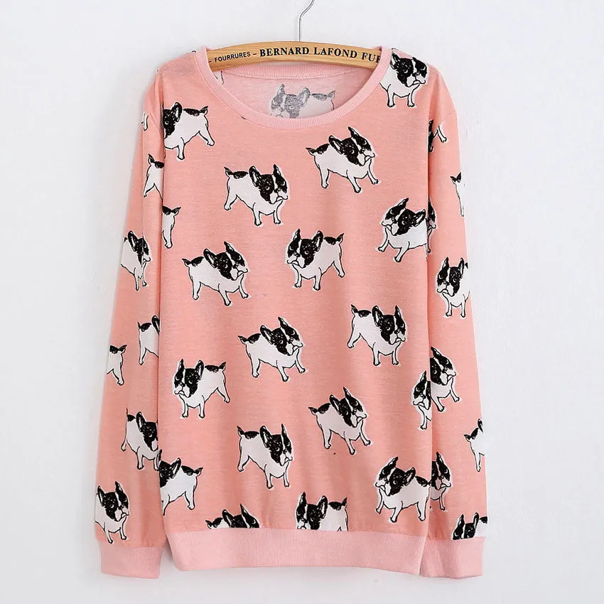 Cat party print Harajuku Wool Blend Knitwear Sweaters Women's Pullover O-neck Long Sleeve fashion Slim Knitted Clothing