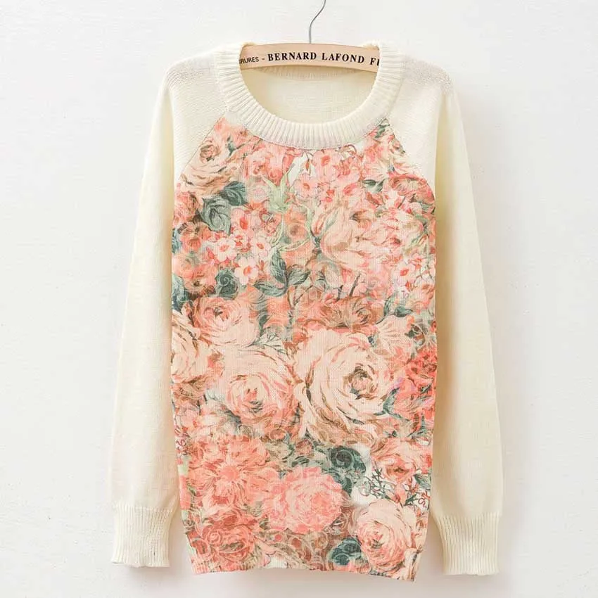 Cat party print Harajuku Wool Blend Knitwear Sweaters Women's Pullover O-neck Long Sleeve fashion Slim Knitted Clothing