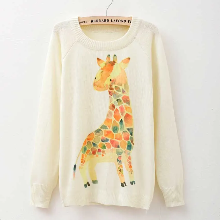 Cat party print Harajuku Wool Blend Knitwear Sweaters Women's Pullover O-neck Long Sleeve fashion Slim Knitted Clothing