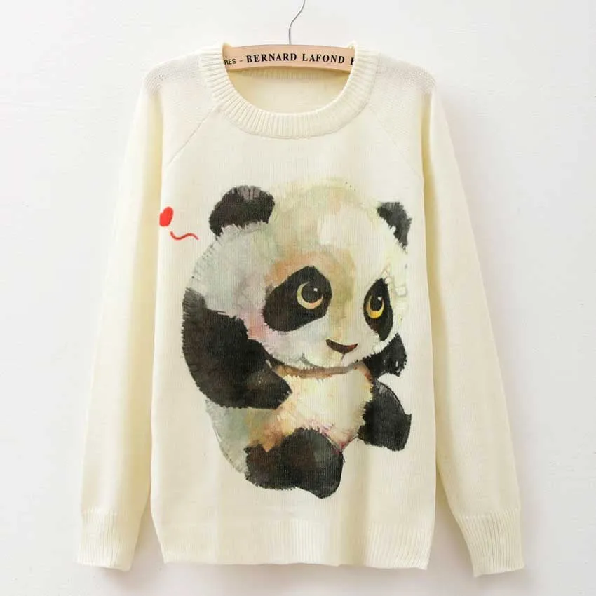 Cat party print Harajuku Wool Blend Knitwear Sweaters Women's Pullover O-neck Long Sleeve fashion Slim Knitted Clothing