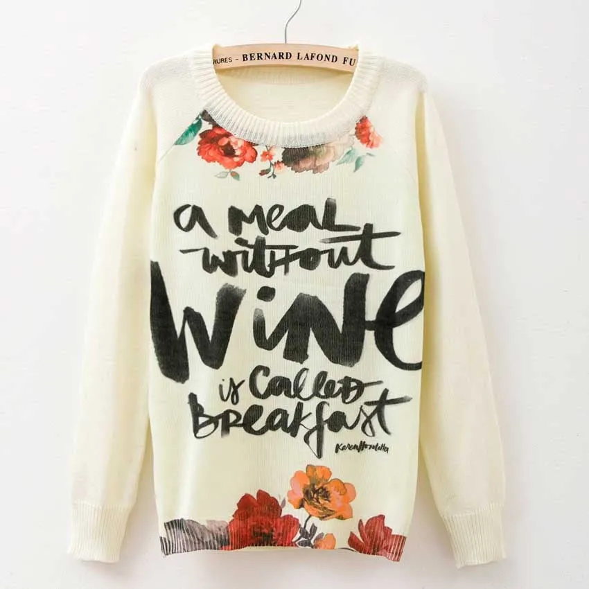 Cat party print Harajuku Wool Blend Knitwear Sweaters Women's Pullover O-neck Long Sleeve fashion Slim Knitted Clothing