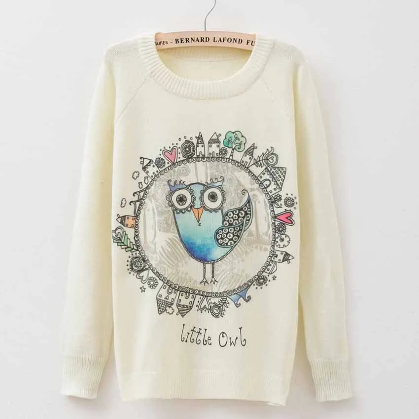 Cat party print Harajuku Wool Blend Knitwear Sweaters Women's Pullover O-neck Long Sleeve fashion Slim Knitted Clothing