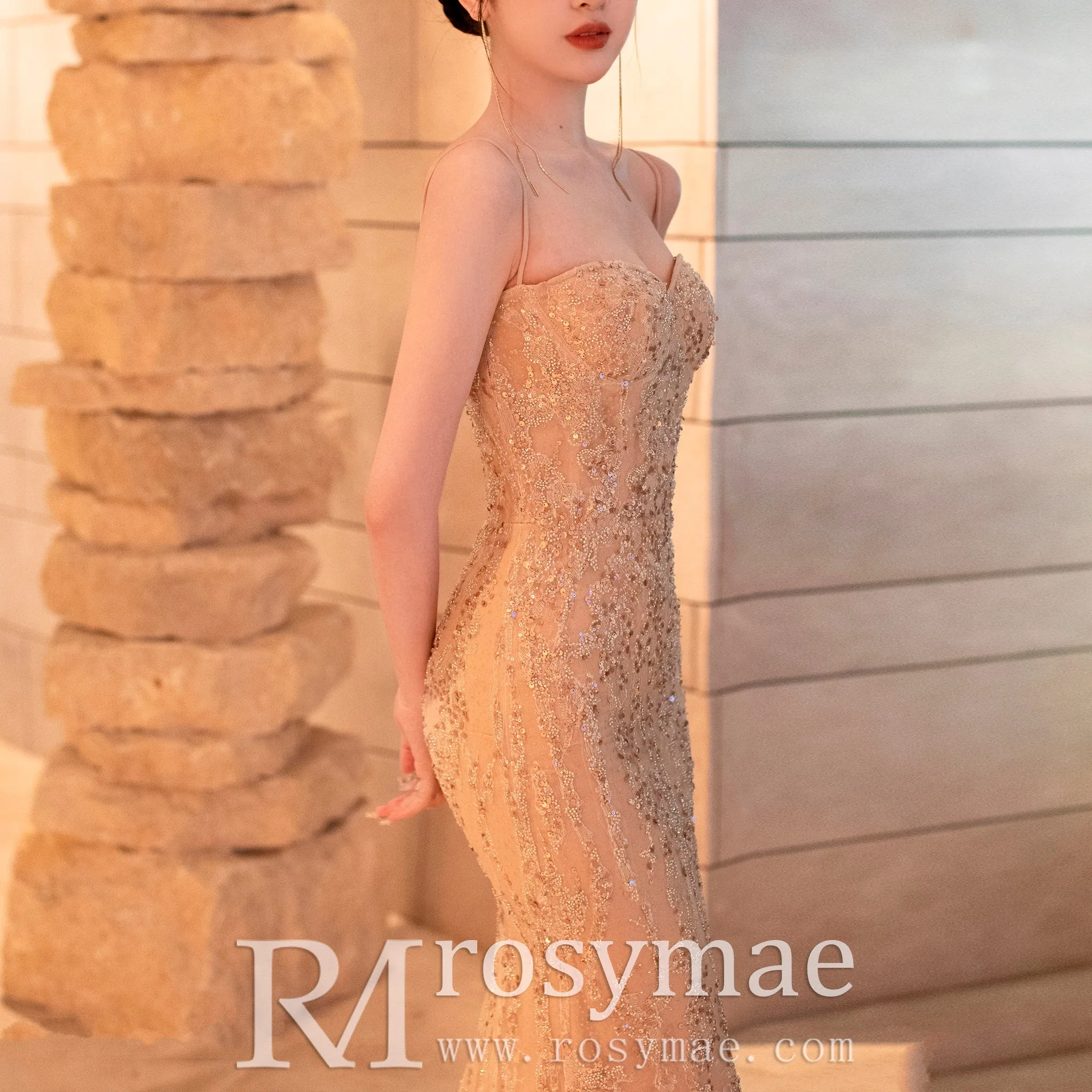 Champagne Evening Dresses with Detachable Skirt Sequin