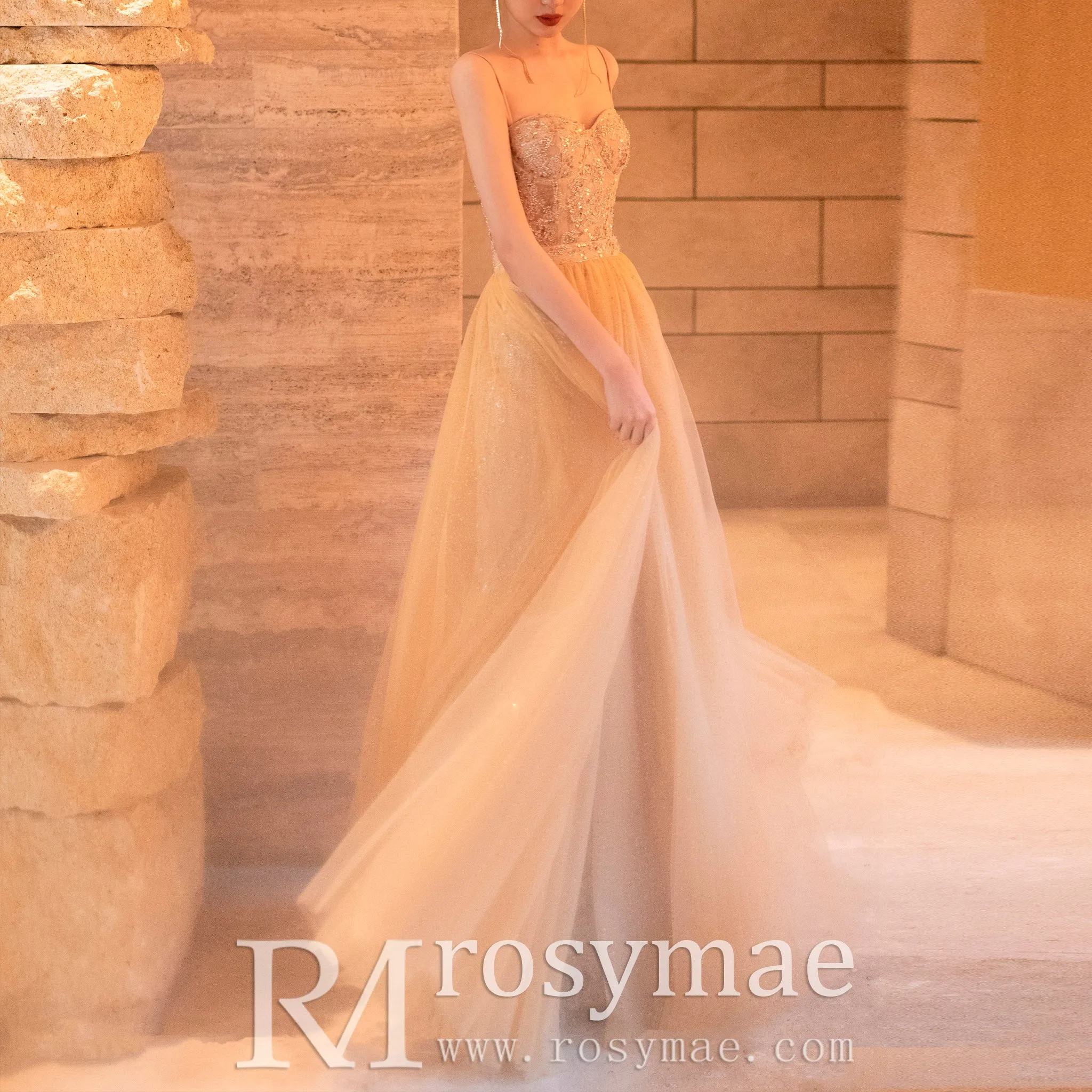 Champagne Evening Dresses with Detachable Skirt Sequin