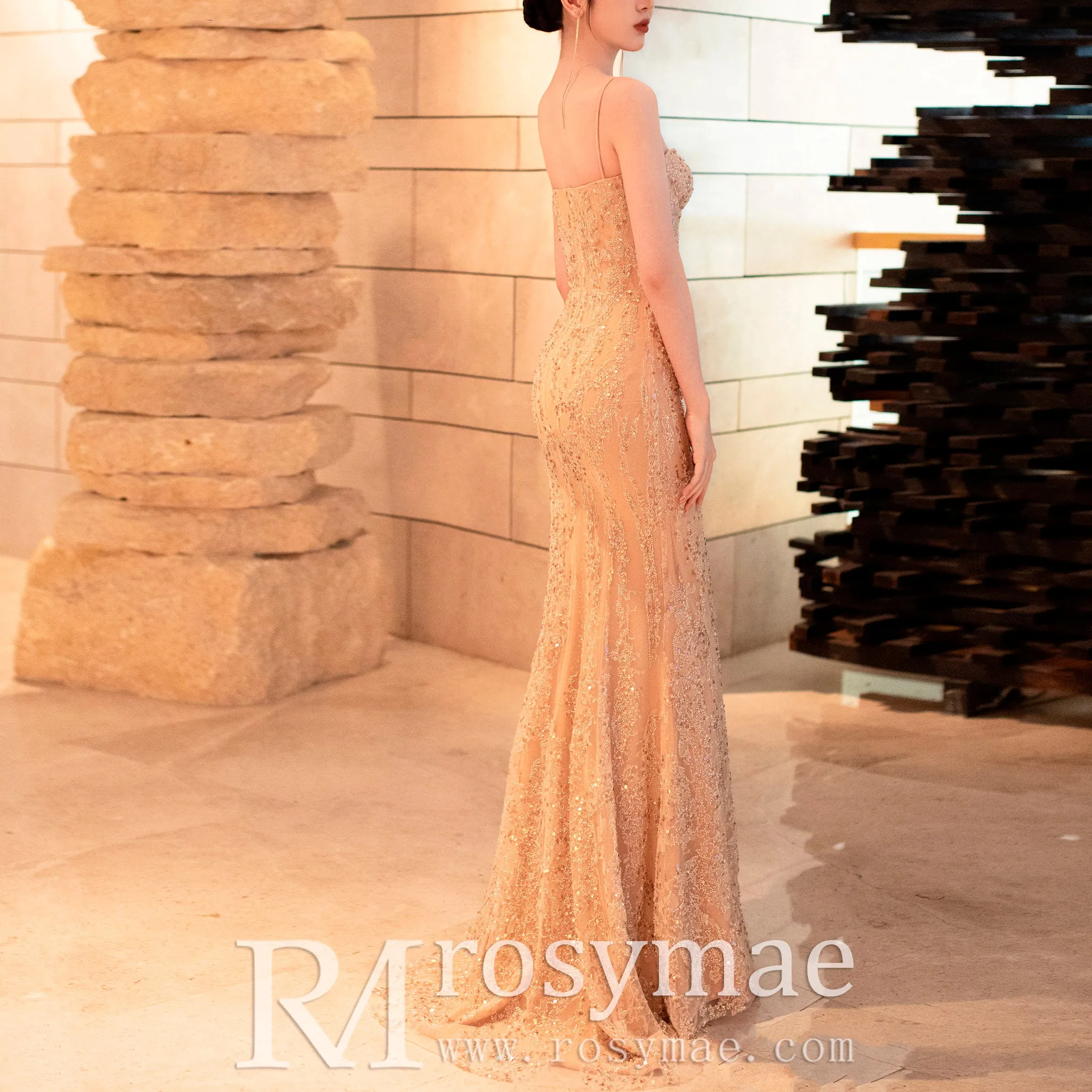 Champagne Evening Dresses with Detachable Skirt Sequin