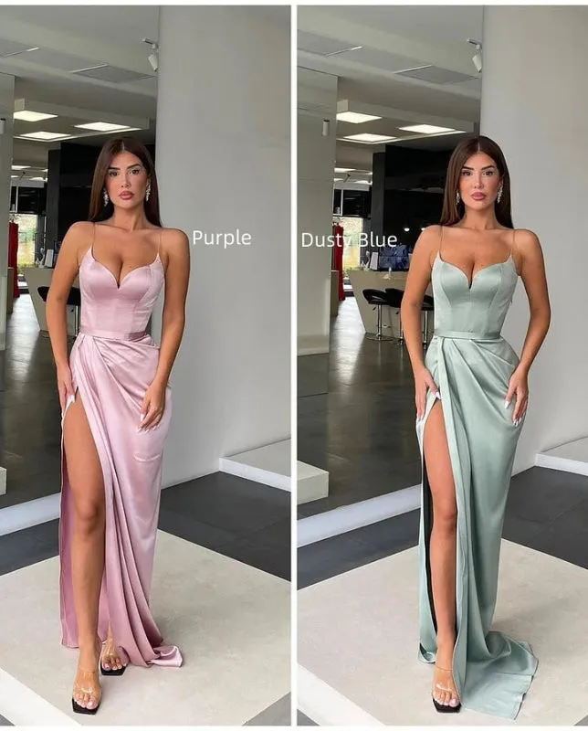 Charmeuse Sleeveless Spaghetti Strap Orange Prom Dress