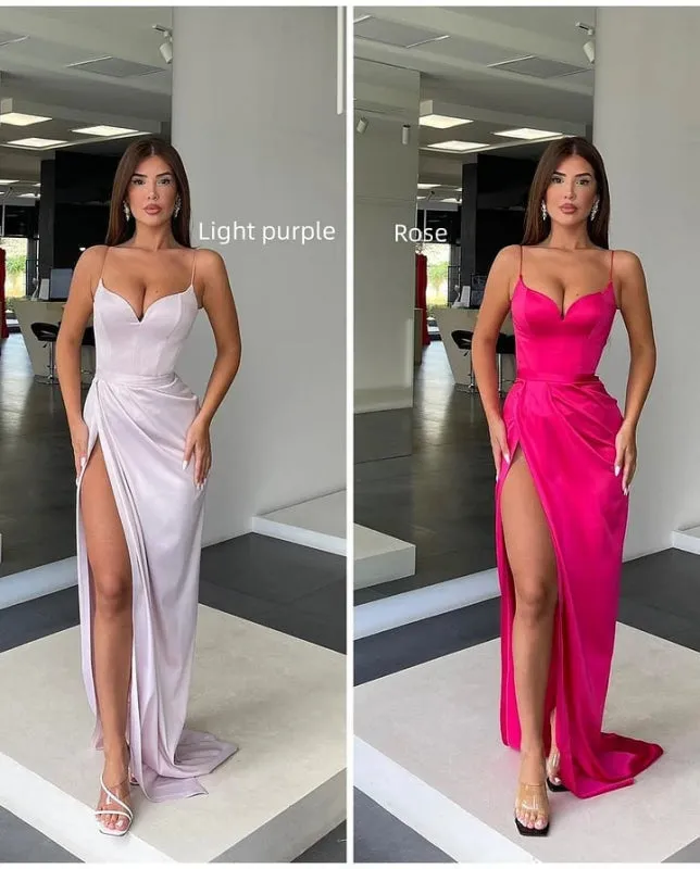 Charmeuse Sleeveless Spaghetti Strap Orange Prom Dress