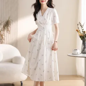Charming Knee-length A-line Dress in Beautiful Floral Print