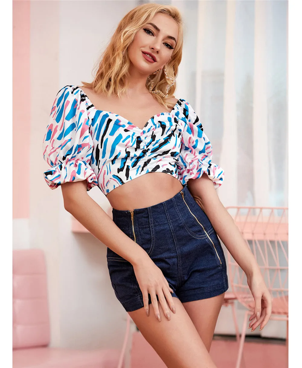 Colorful Puff Sleeve Crop top