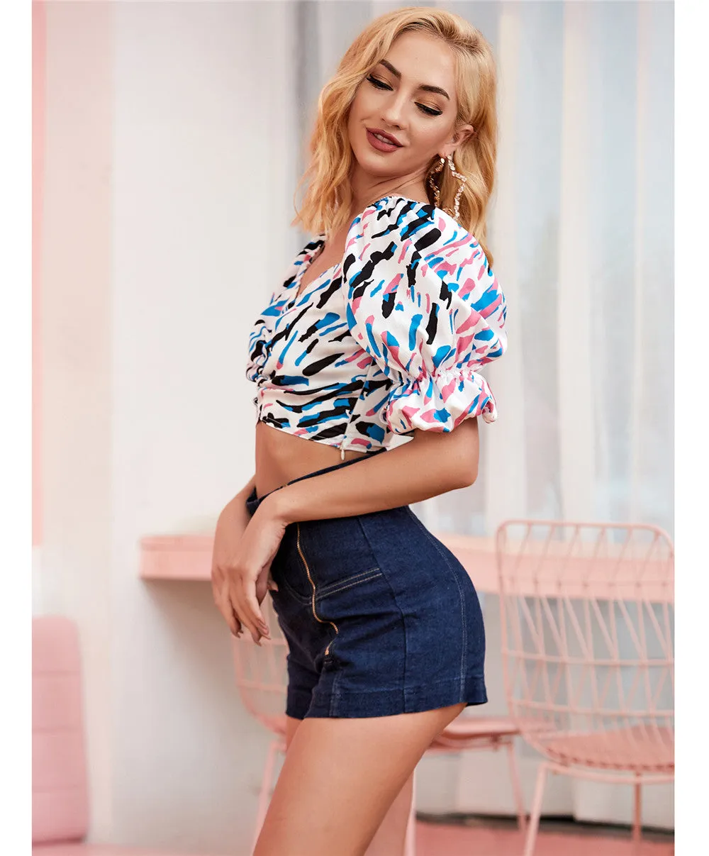 Colorful Puff Sleeve Crop top