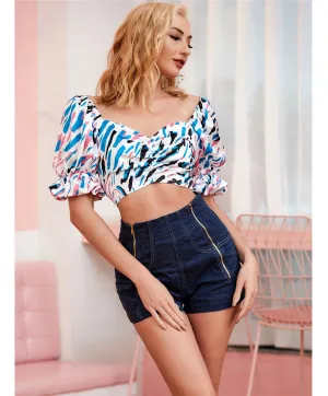 Colorful Puff Sleeve Crop top