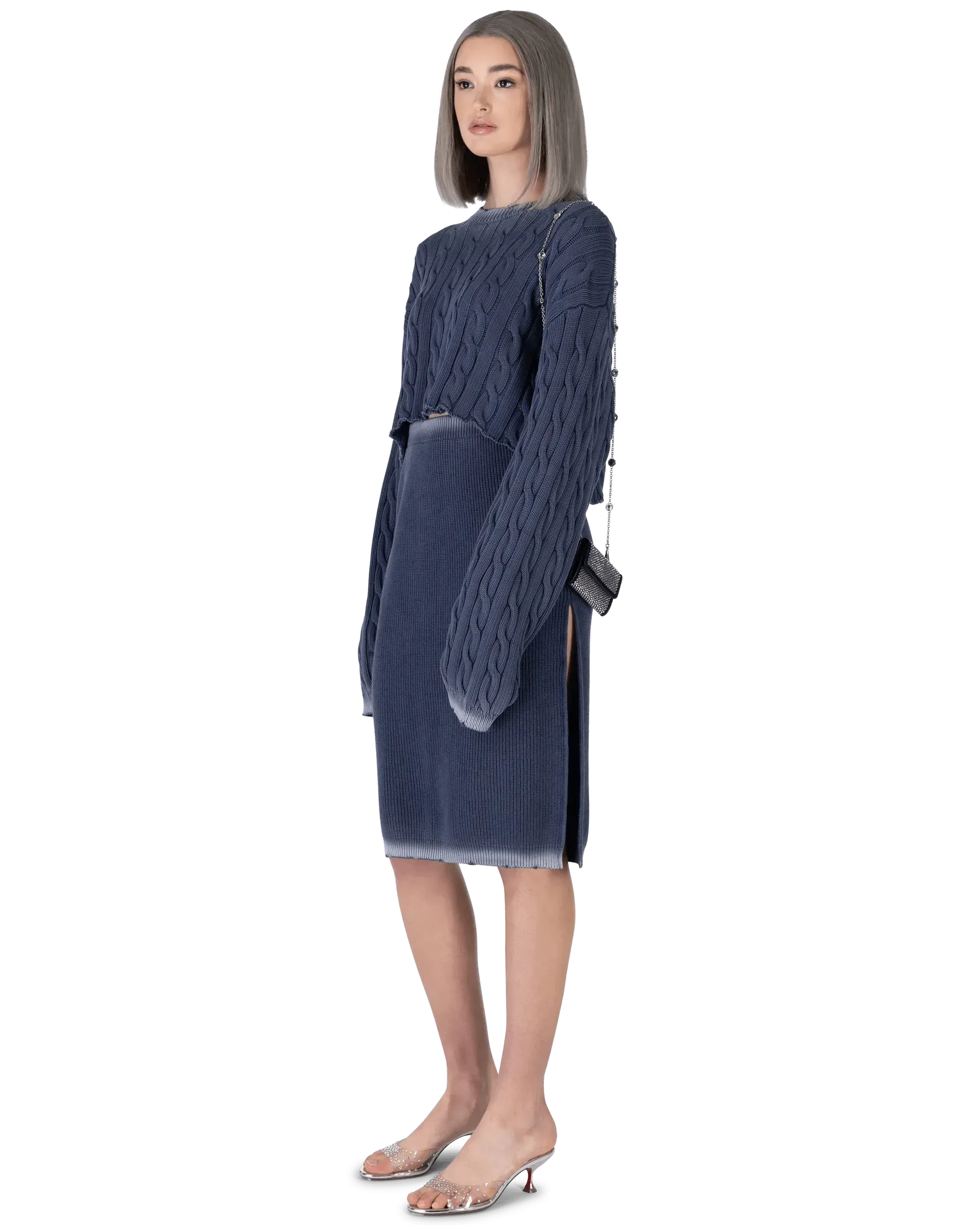 Cotton Ribbed Midi Skirt