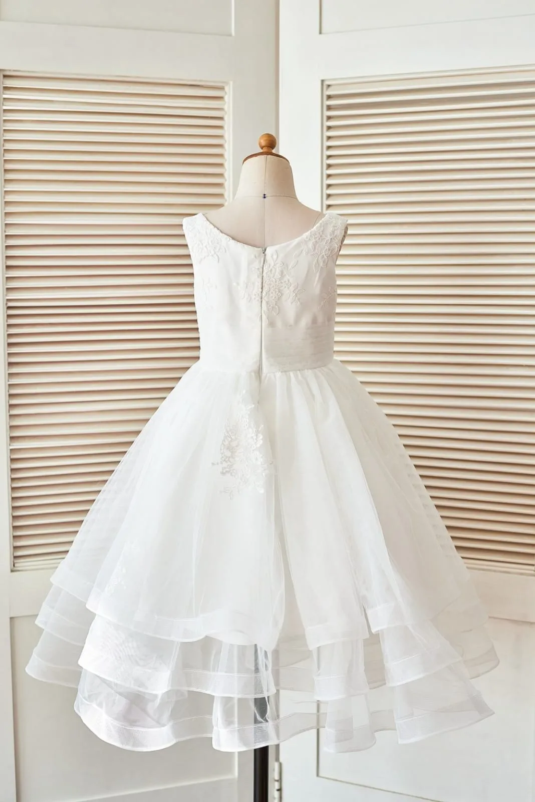 Cupcake Ivory Lace Tulle Wedding Flower Girl Dress, Horsehair