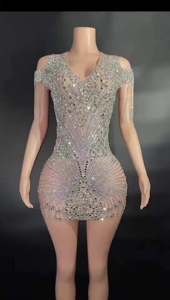 Diamond Crystal Applique Mini Dress