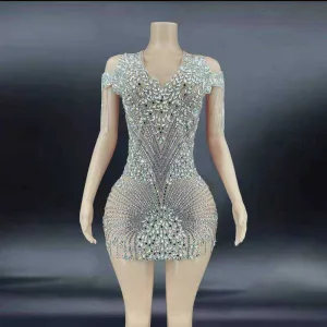 Diamond Crystal Applique Mini Dress