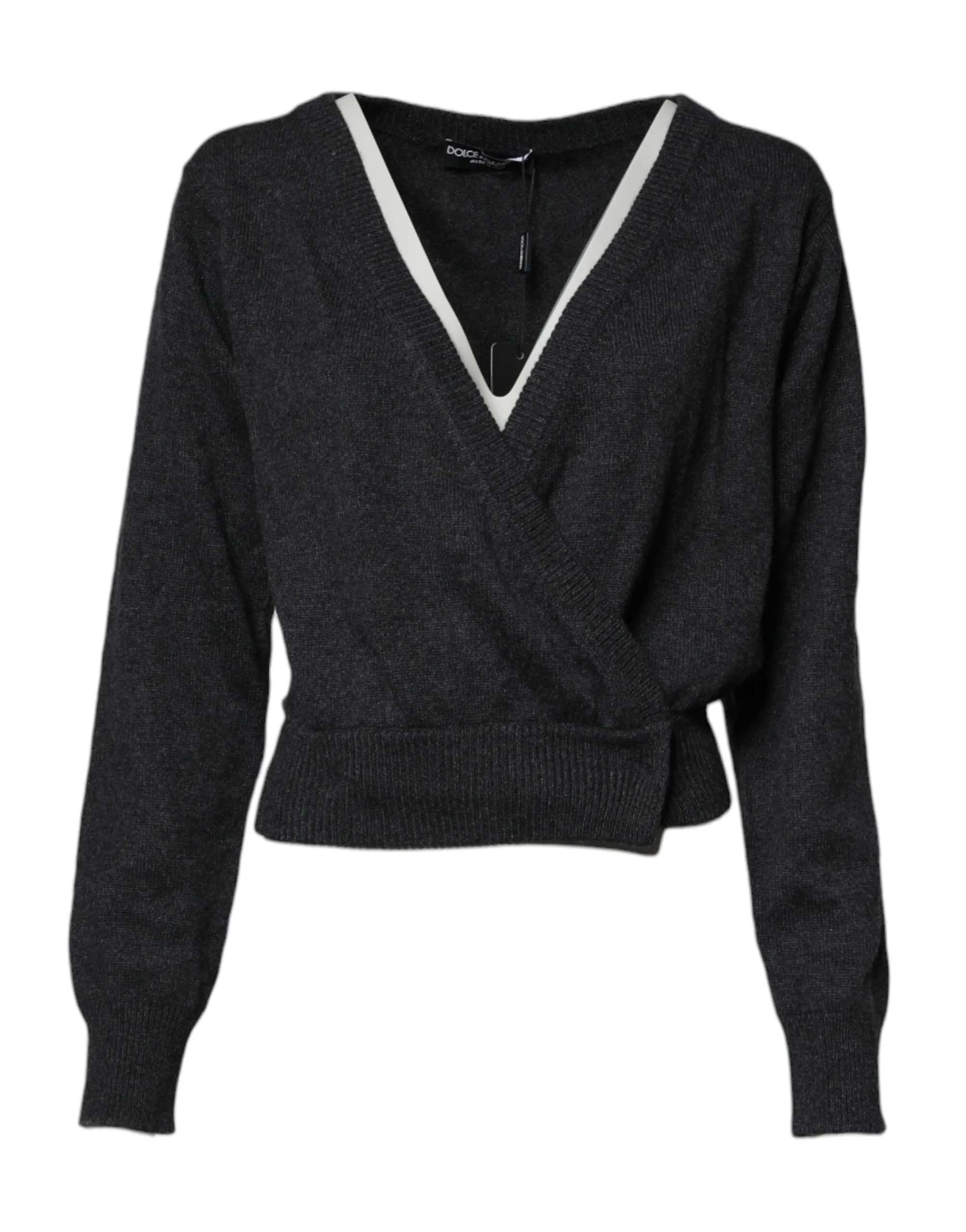 Dolce & Gabbana Grey Cashmere Deep V Neck Pullover Sweater