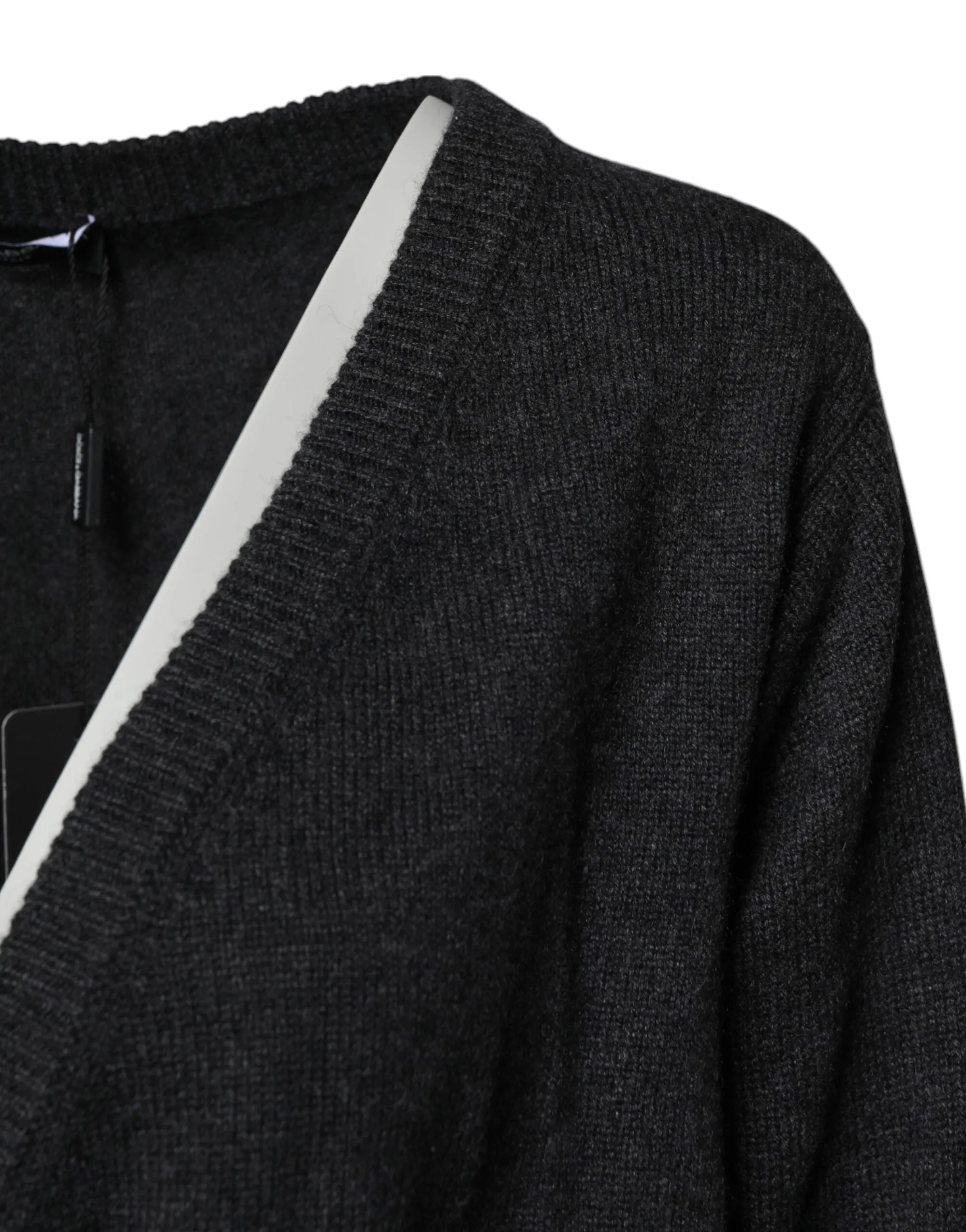 Dolce & Gabbana Grey Cashmere Deep V Neck Pullover Sweater