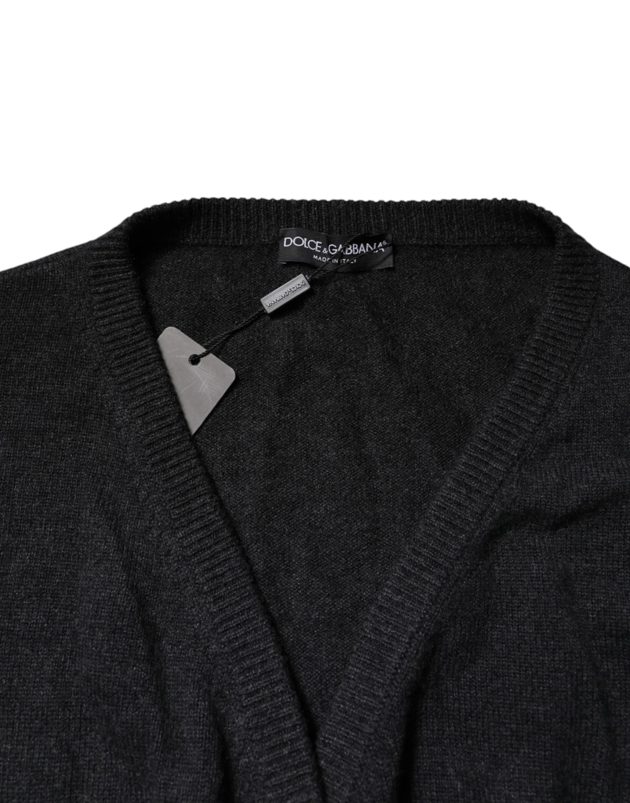 Dolce & Gabbana Grey Cashmere Deep V Neck Pullover Sweater