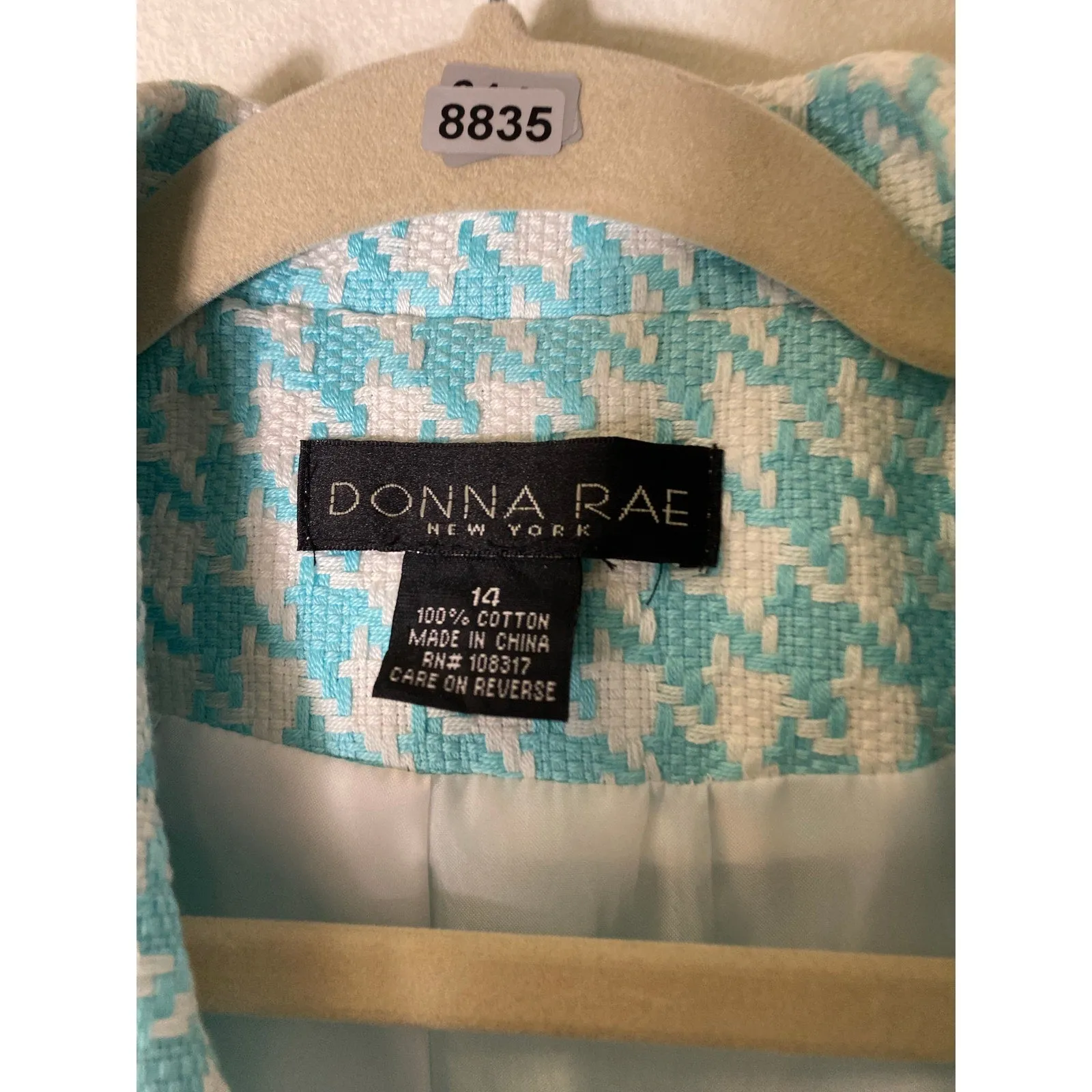 Donna Rae White/Turqoise Houndstooth Jackets Sz 14