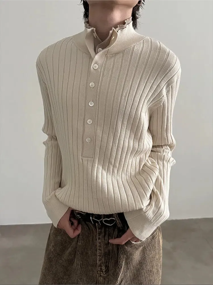 Double Layer Henley Collar Sweater