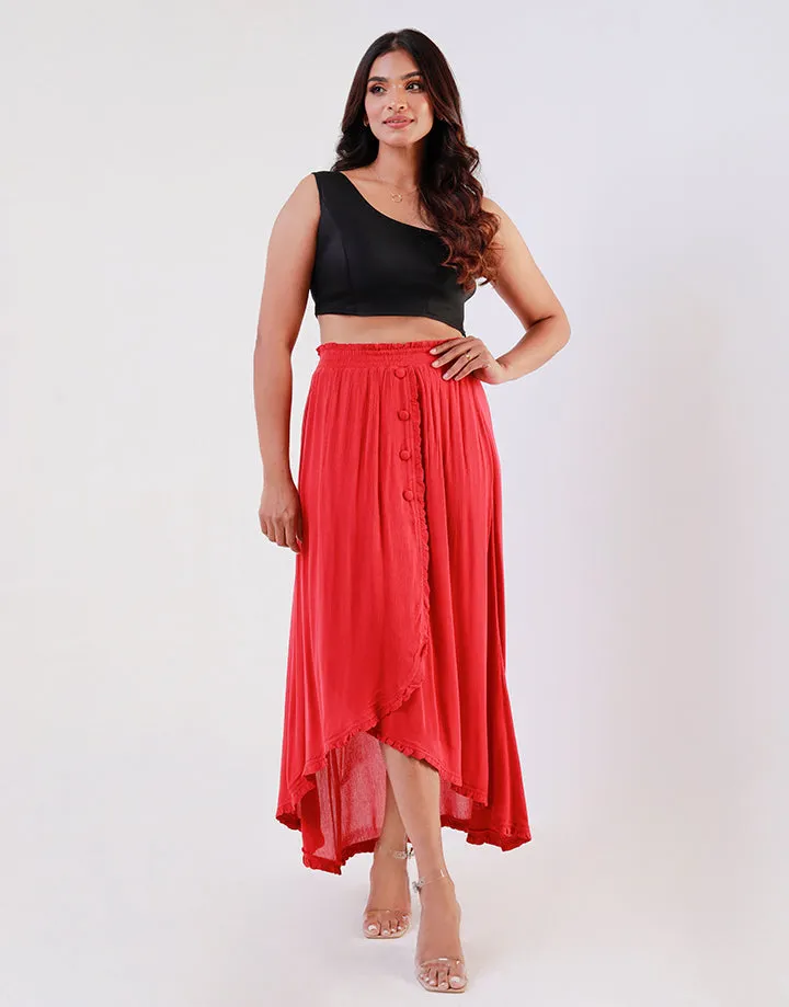 Elastic Waist Skirt with Ruffle Details