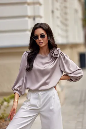 Elegant Satin Puff Sleeve Blouse