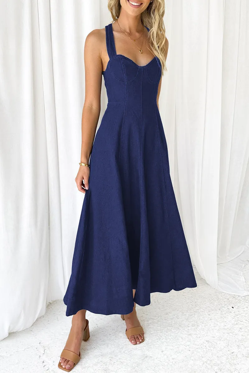 Elegant Solid Square Collar Sling Dresses
