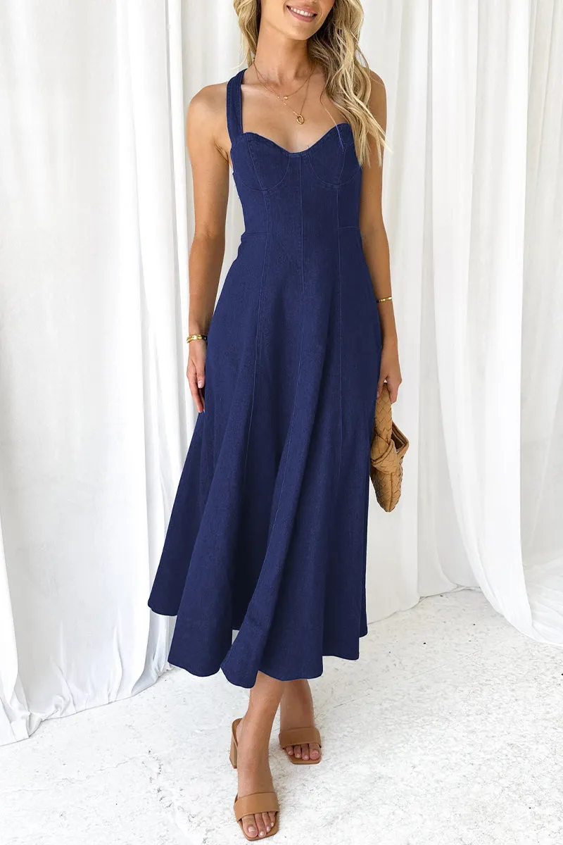 Elegant Solid Square Collar Sling Dresses