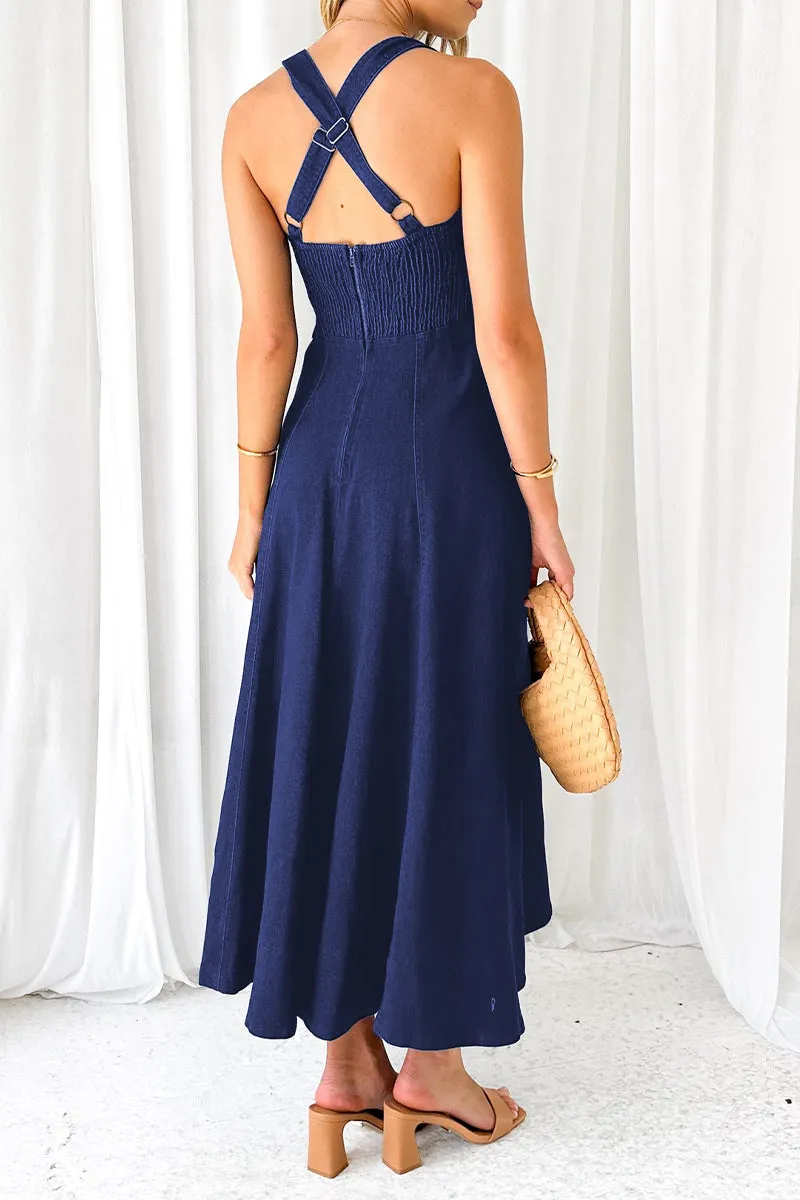 Elegant Solid Square Collar Sling Dresses
