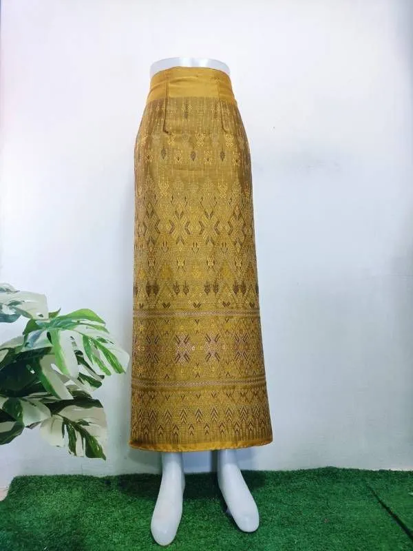 Elegant Thai/Laos Silk Long Skirt - Free Size Waist 24"- 44", 63-79 Traditional Thai Clothing, Thai Silk Skirt