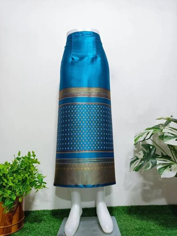 Elegant Thai/Laos Silk Long Skirt - Free Size Waist 24"- 44", 63-79 Traditional Thai Clothing, Thai Silk Skirt