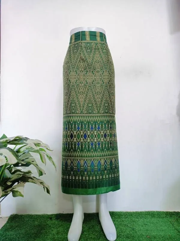 Elegant Thai/Laos Silk Long Skirt - Free Size Waist 24"- 44", 63-79 Traditional Thai Clothing, Thai Silk Skirt