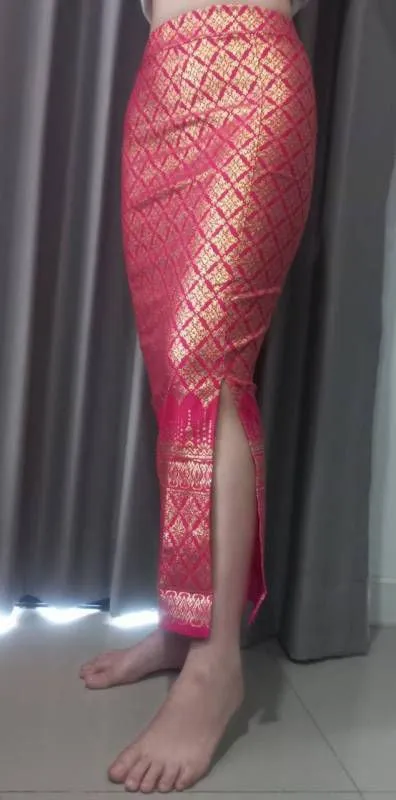 Elegant Thai/Laos Silk Long Skirt with Split - 01-24, Two Sizes Available, Fitted Skirts Size A25-30" & Size B30-40" Drop 35/36" Traditional Thai Clothing, Thailand Skirts and Dresses