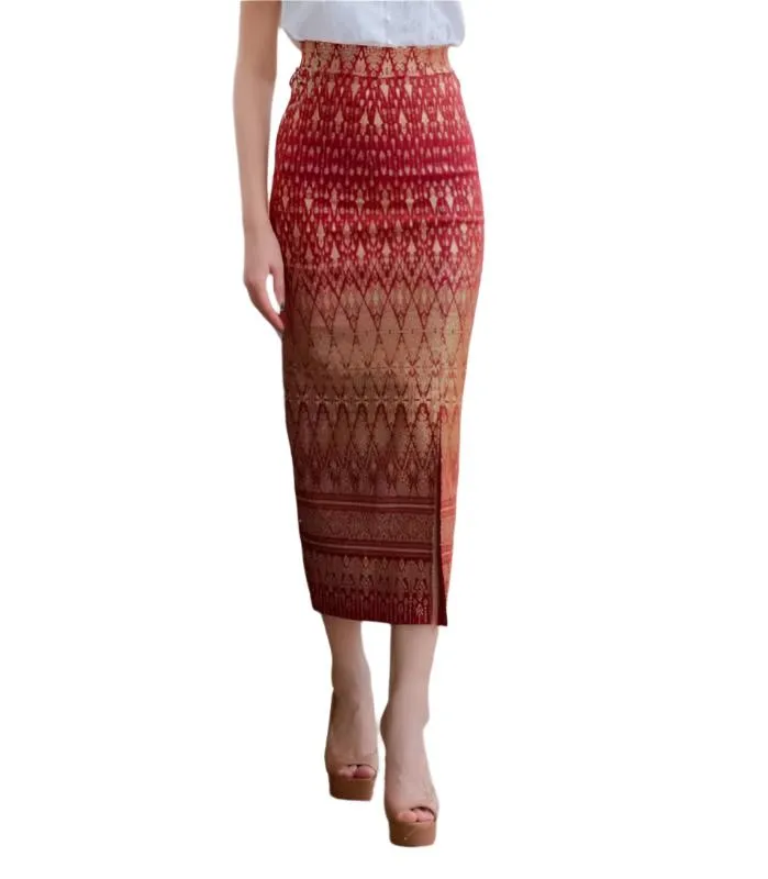 Elegant Thai/Laos Silk Long Skirt with Split - 01-24, Two Sizes Available, Fitted Skirts Size A25-30" & Size B30-40" Drop 35/36" Traditional Thai Clothing, Thailand Skirts and Dresses