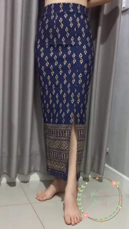 Elegant Thai/Laos Silk Long Skirt with Split - 24-45, Two Sizes Available, Fitted Skirts Size A25"-30" & Size B30"-40" Drop 35" Traditional Thai Clothing, Thai Sarong Skirt