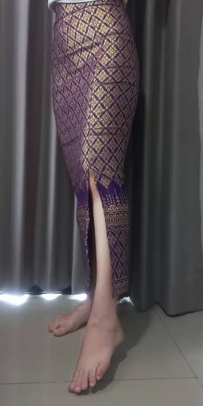 Elegant Thai/Laos Silk Long Skirt with Split - 24-45, Two Sizes Available, Fitted Skirts Size A25"-30" & Size B30"-40" Drop 35" Traditional Thai Clothing, Thai Sarong Skirt