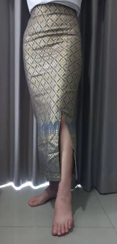 Elegant Thai/Laos Silk Long Skirt with Split - 24-45, Two Sizes Available, Fitted Skirts Size A25"-30" & Size B30"-40" Drop 35" Traditional Thai Clothing, Thai Sarong Skirt